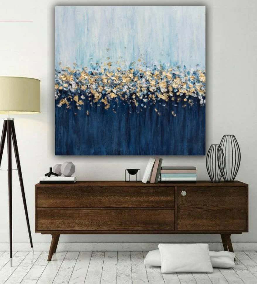 Golden Hand-painted Handmade Leaf Modern Abstract Canvas Artwork C12IC